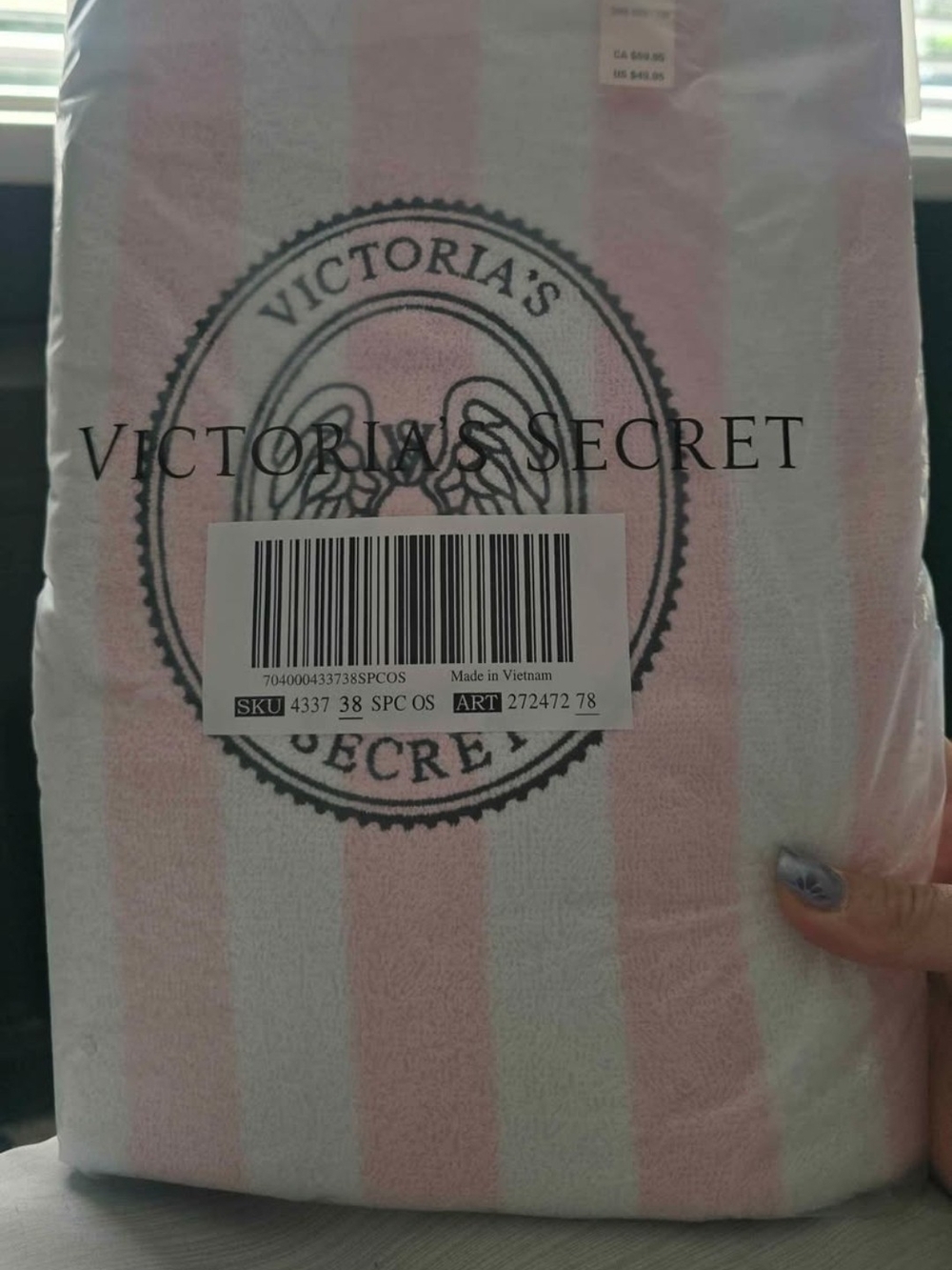 Victoria's Secret Pink & White Striped Terry Tote with Logo